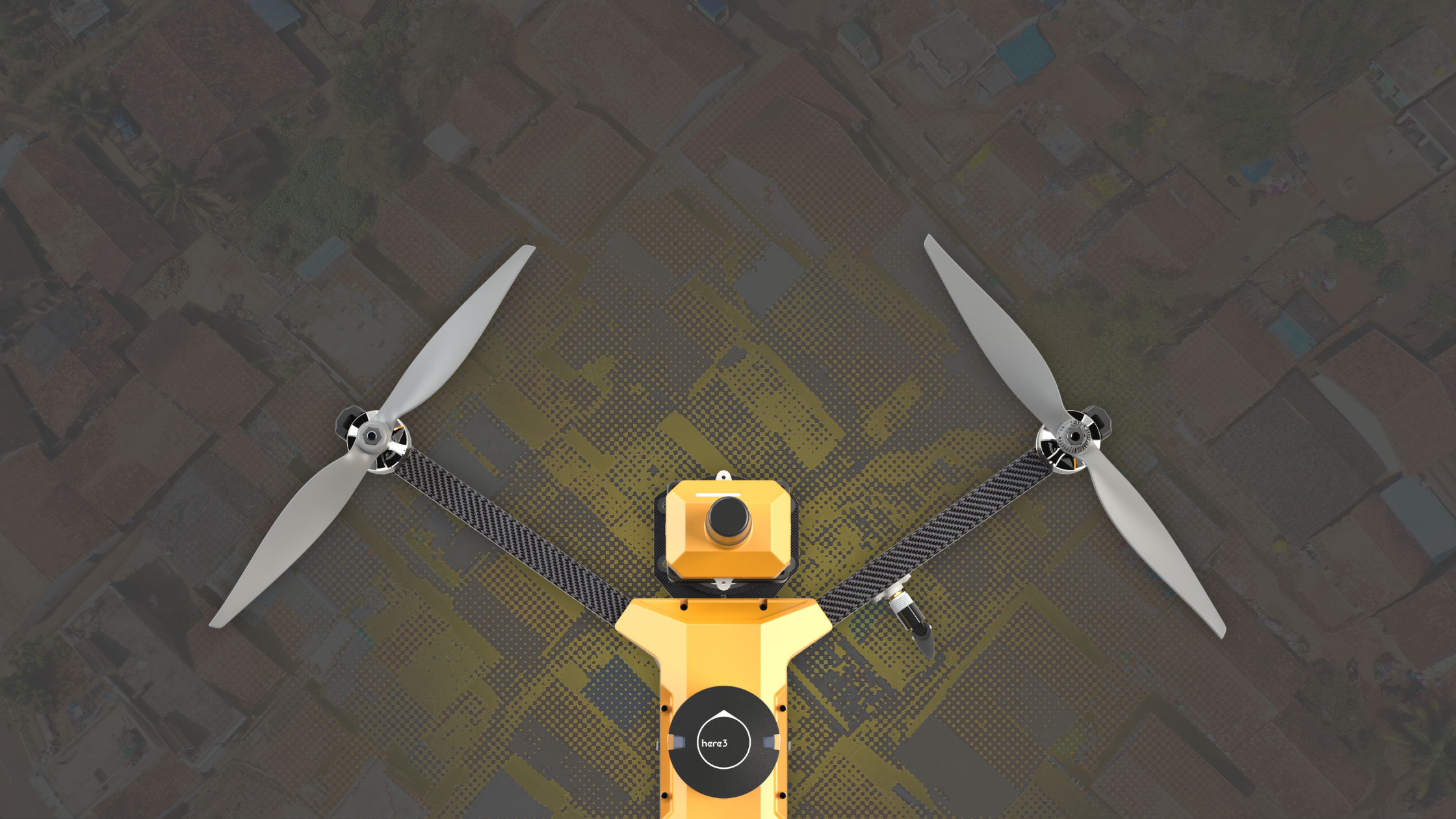 The image showcases a representation of drone surveying in support of India’s Svamitva Yojana
